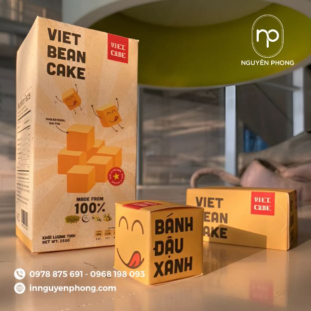 in hộp giấy đựng bánh đậu xanh với thiết kế đặc sắc